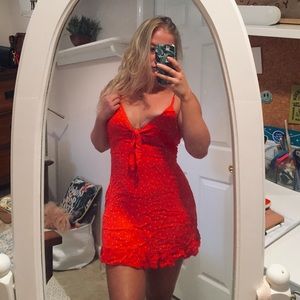 Mink Pink Santorini Red Polka Dot Dress